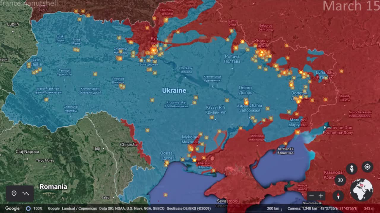 Russo-Ukrainian War 15th of March Mapped using Google Earth