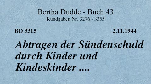 BD 3315 - ABTRAGEN DER SÜNDENSCHULD DURCH KINDER UND KINDESKINDER ....