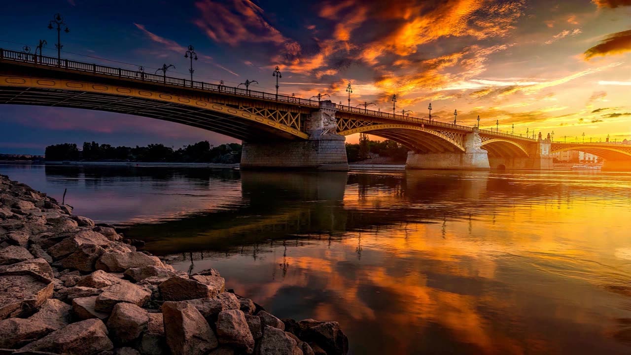 Smoothing river water under a bridge ambiance.