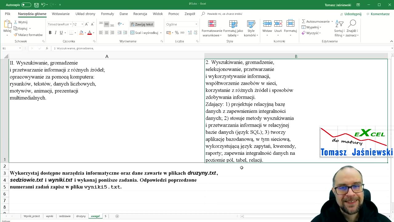 Lekcja 13. Przykładowe zadania maturalne 3_3. Kurs z Excel'a.