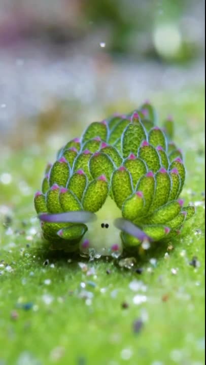 THE LEAFSHEEP=TINY SEA SLUG LOOKING LIKE A CARTOON SHEEP