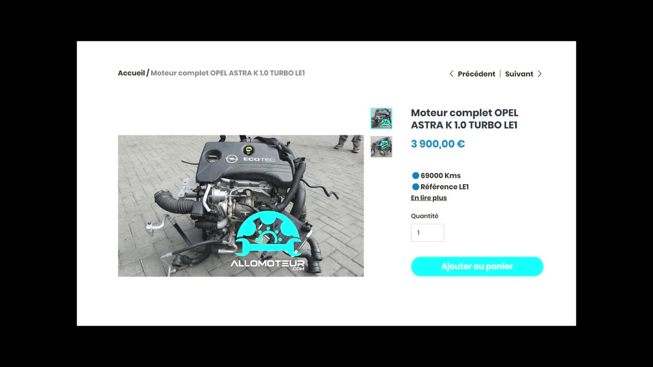 ALLOMOTEUR.COM - Moteur complet OPEL ASTRA K 1.0 TURBO LE1