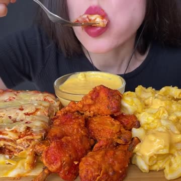 ASMR CHICKEN LOLLIPOP, LASAGNA + MAC N' CHEESE MUKBANG | EATING FOOD #shorts