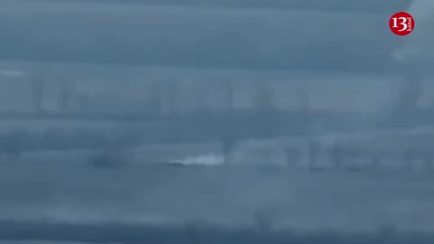 Ukrainian army opened fire on the next moving column of Russian tanks and armored vehicles