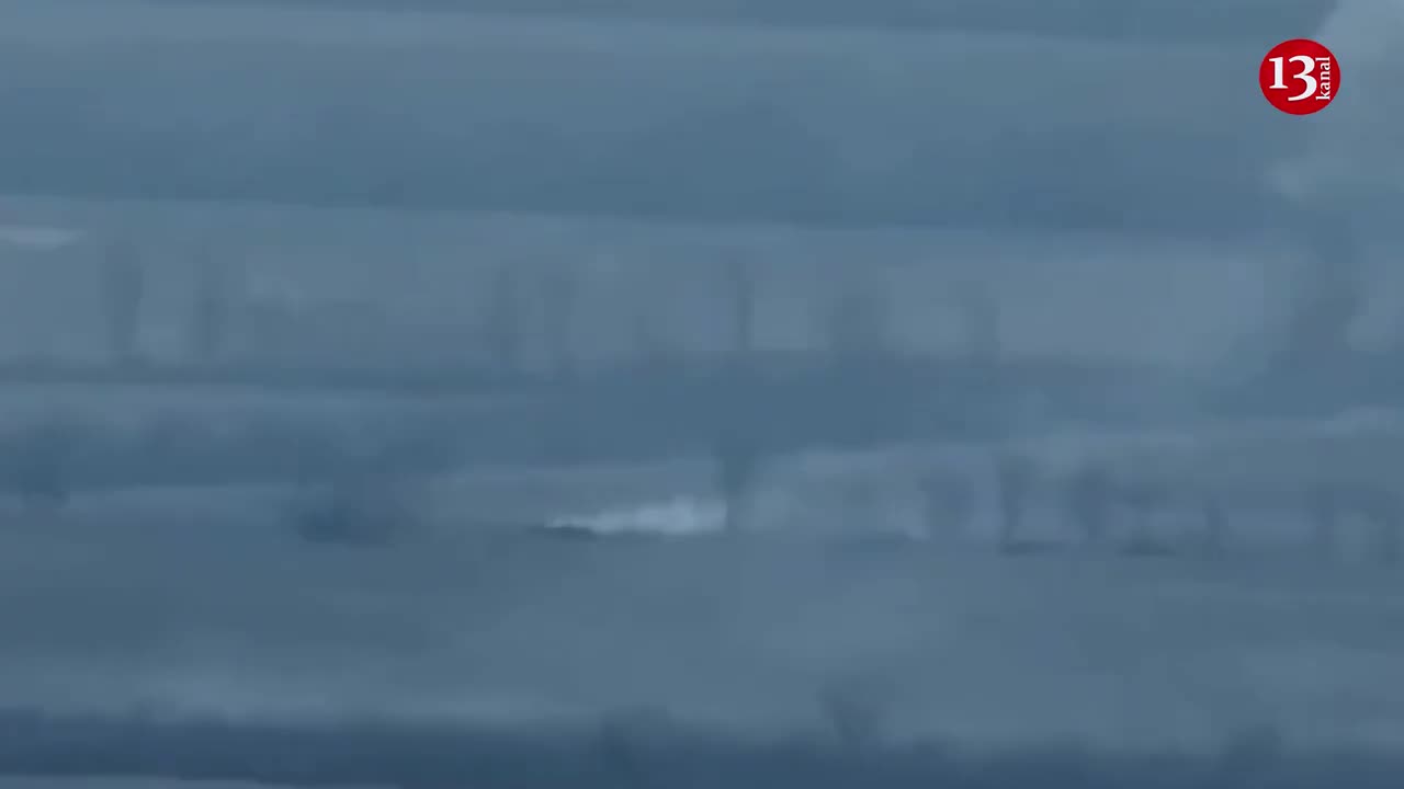 Ukrainian army opened fire on the next moving column of Russian tanks and armored vehicles
