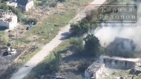 Russian tank from the first shot clearly strikes the AFU, forcing them to flee.