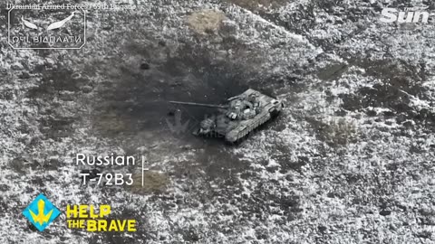 The Sun: Moment Ukrainian Kamikaze drone crashes into Russian tank blowing it to pieces