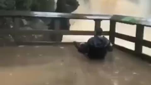 dude slips over and bangs his head.
