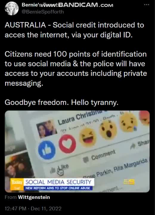 AUSTRALIA - Social credit introduced to acces the internet, via your digital ID.