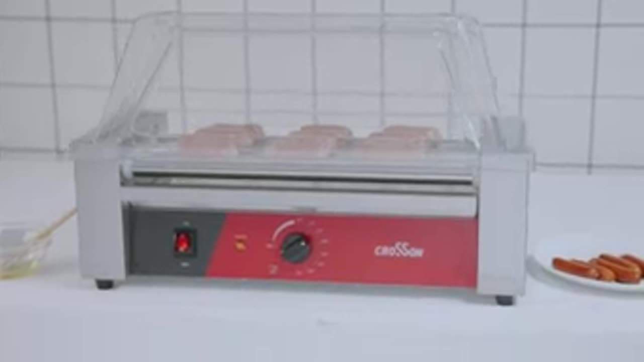 CROSSON 12 Hot Dog 5 Roller Grill Machine with Transparent Sneeze Guard,5 Nonstick