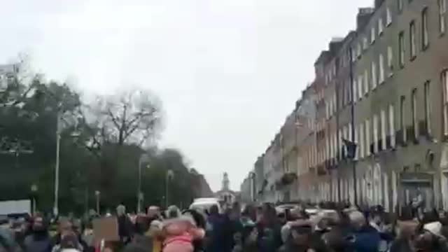 Parents striking with their children in Dublin today against mask mandates for kids in schools