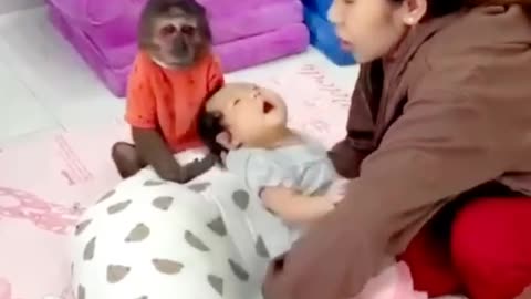 Baby and monkey