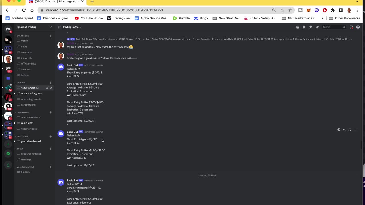 Ignorant Trading Signals for Stocks and Options on Robinhood by Discord Group (2-21-23 - 2-24-23)