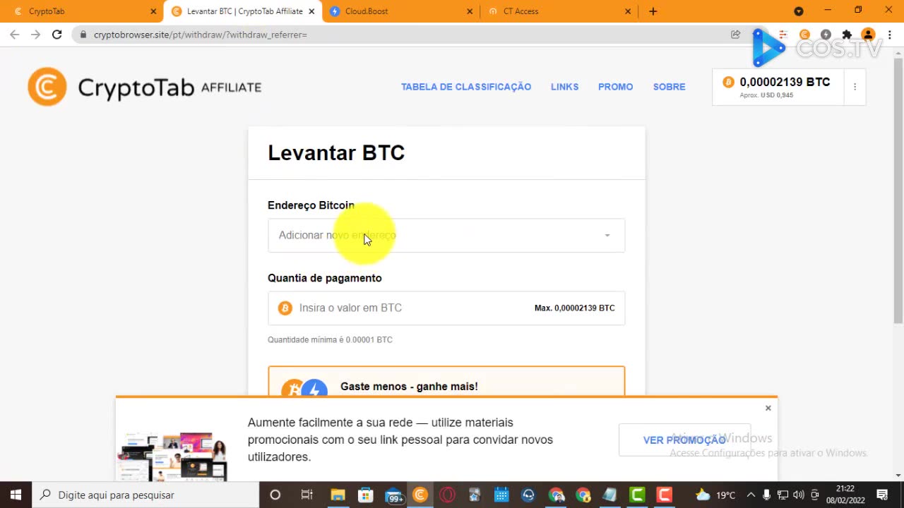 CryptoTab Browser testando meu Saque Vale a pena Amanha falarei Parte 02 dessa mineradora