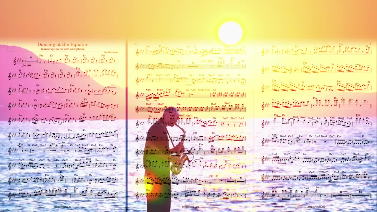 Syntheticsax - Dancing at The Equator (Saxophone Alto Sheet Music) 4k Video Playback for Sax