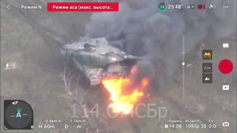 The destruction of a German Leopard 2A6 tank in the Avdeevka area.