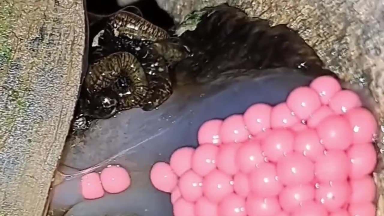 Snail giving eggs