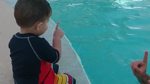 First time at the pool! With a little NO, NO finger.