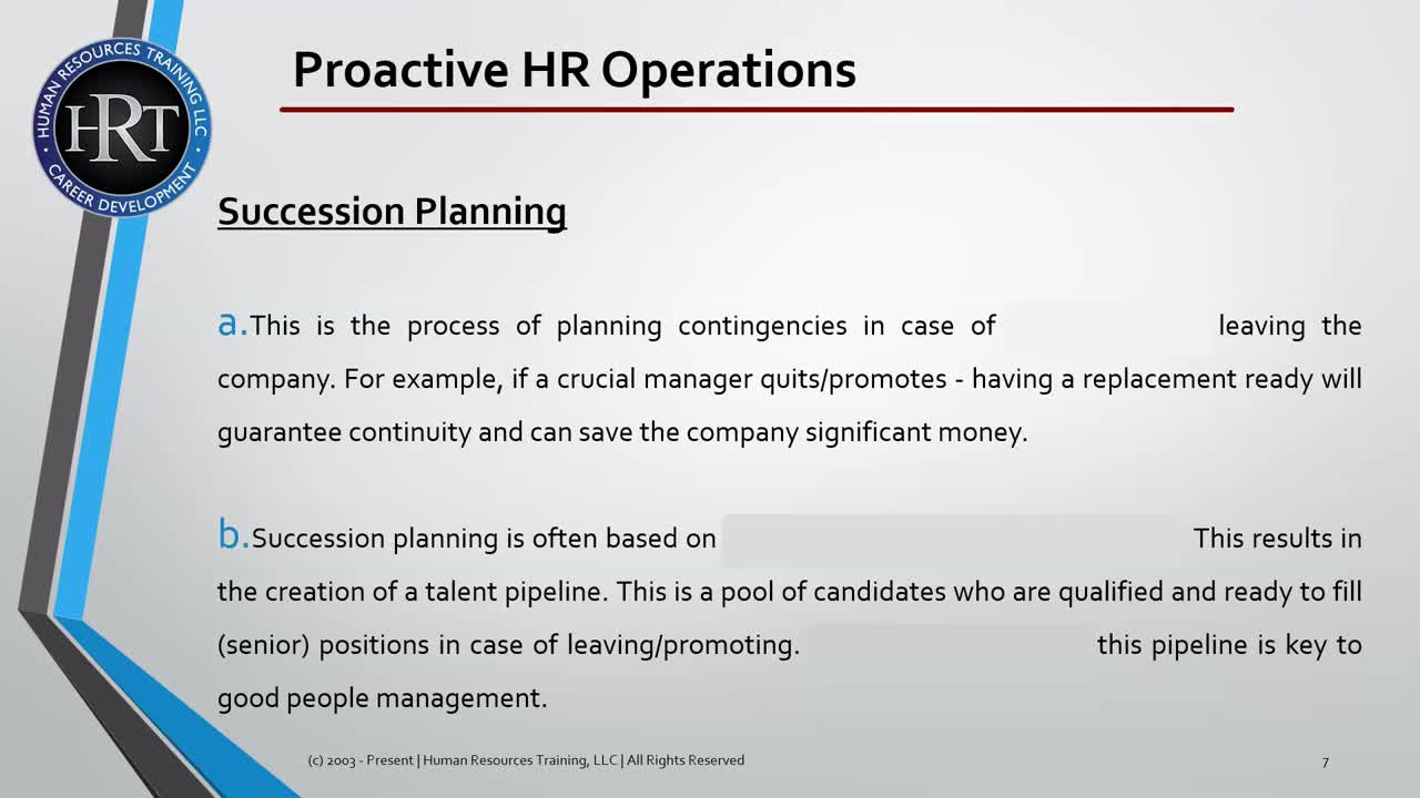 Succession Planning | Human Resources | HR Training | Course Generalist Specialist Benefits 313