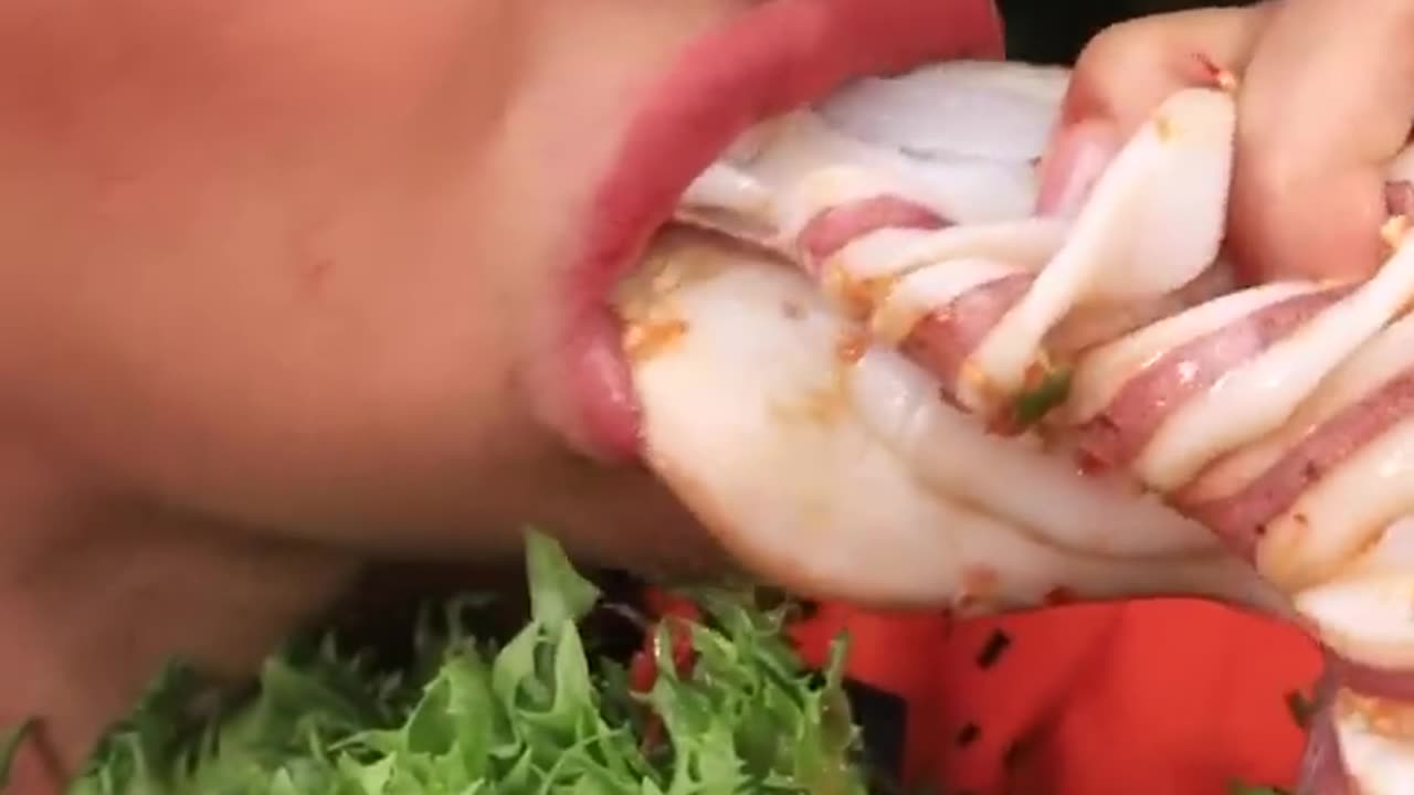 mukbang squid with traditional sauce