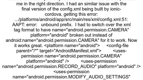 Android phonegap error Error parsing XML unbound prefix