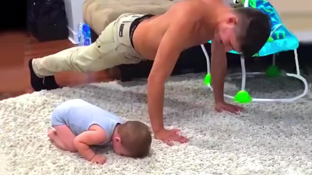 Funny moments of baby exercising with daddy 😅