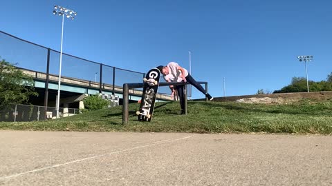 Young Man Attempting A Skateboard Stunt, Hits A Pole Straight Between His Legs