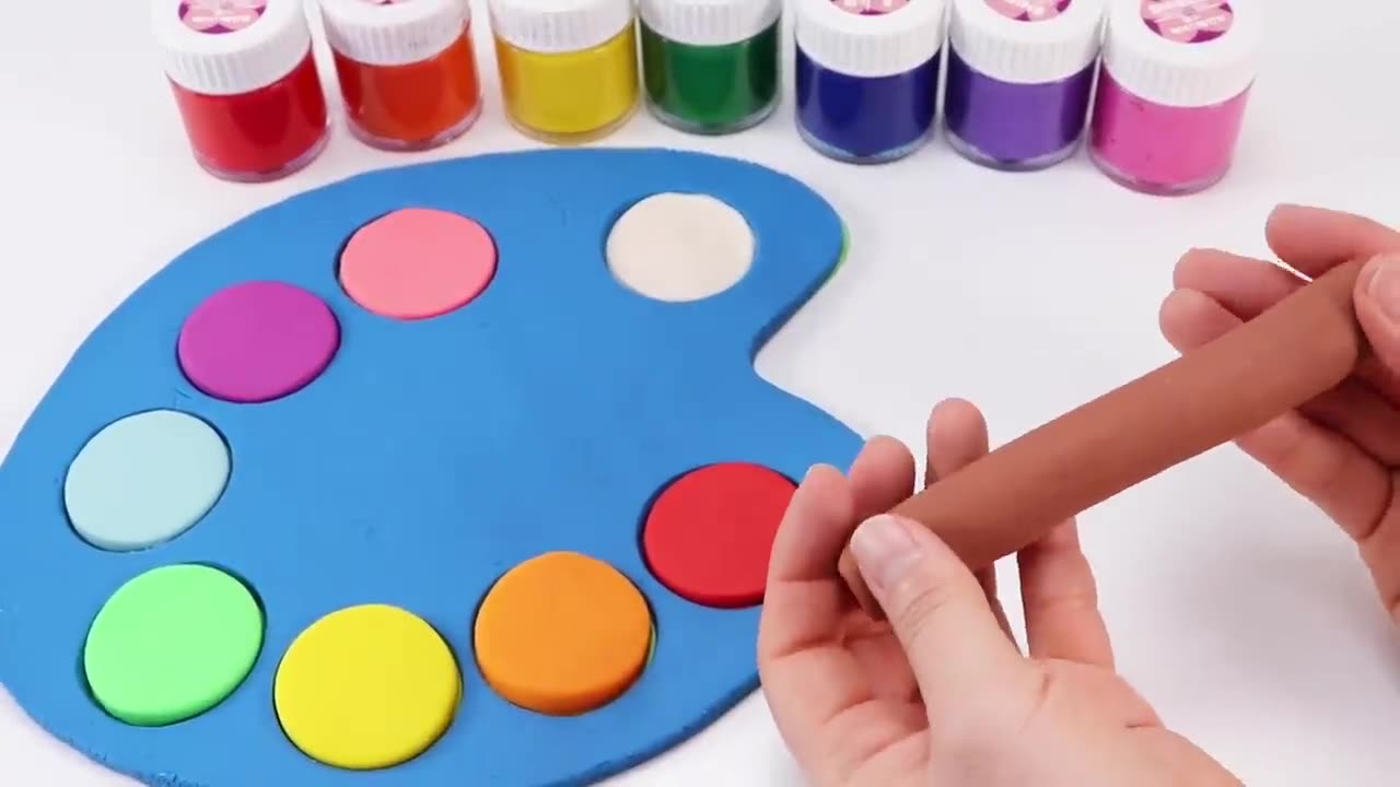 DIY How to Make Rainbow Art Palette and Color Brush with Play Doh