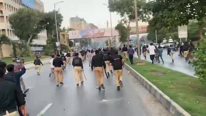 PTI workers protest at Shahrah-e-Faisal and Landhi Karachi shelling