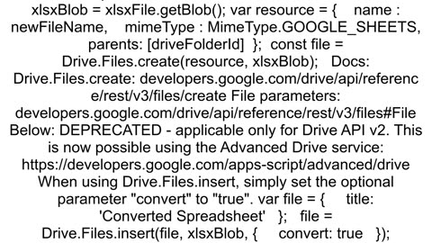 Converting xls to google spreadsheet in google apps script