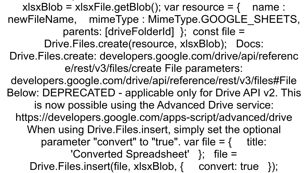 Converting xls to google spreadsheet in google apps script