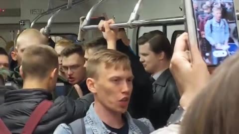 St.Petersburg metro yesterday. Singing a war song "The Sacred War"