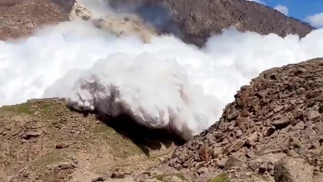 Glacier collapsed at Tian Shan mountains of Kyrgyzstan