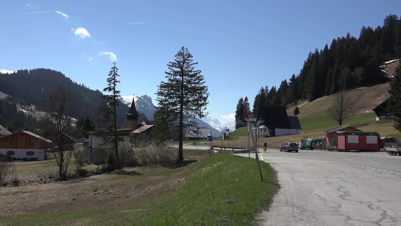 Switzerland Scene Of Road With Bicycle Near The Col Des Mosses