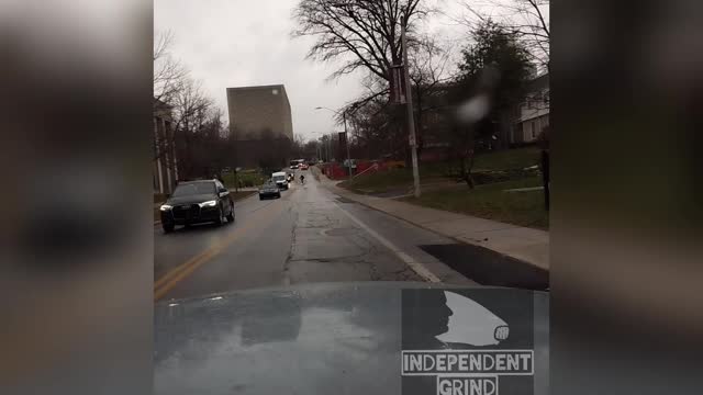 Near miss, didn't look both ways.