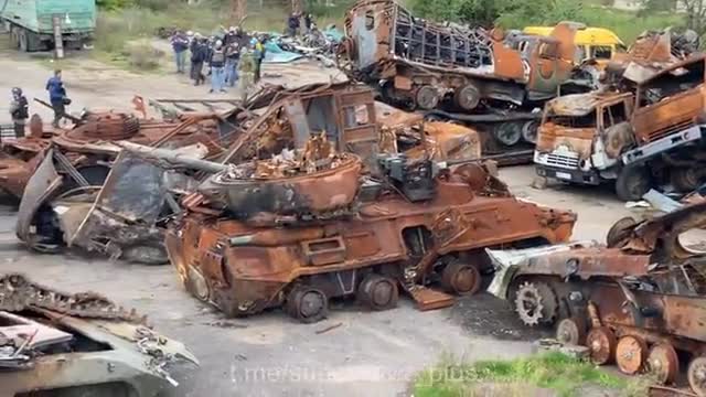 A russian scrap yard in Lyman where they towed destroyed vehicles