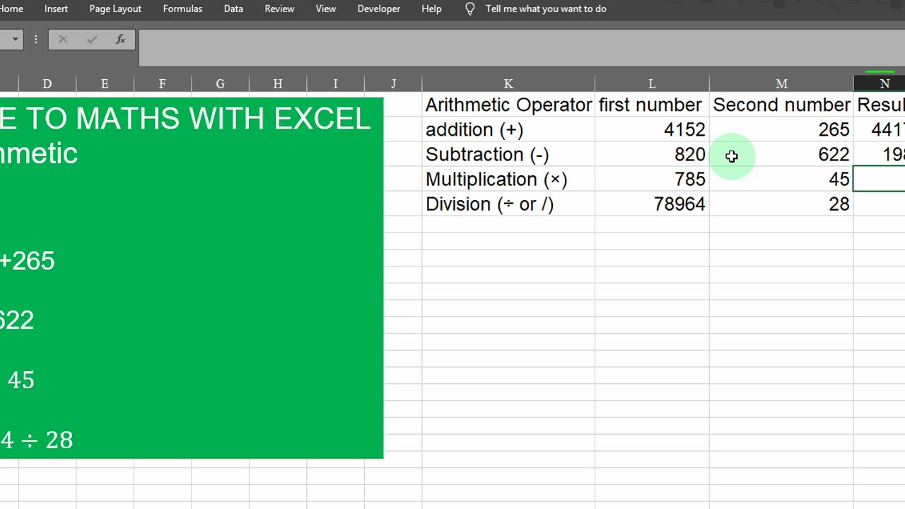 Basic Arithmetic with Excel