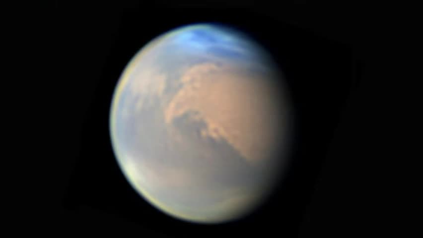 Mars Turns Blue Over North Pole Region, Goes Retrograde and Converges Towards Earth