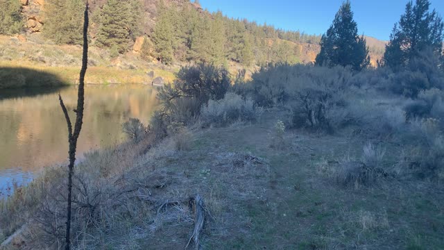 Sage Brush River Shoreline – Smith Rock State Park – Central Oregon – 4K