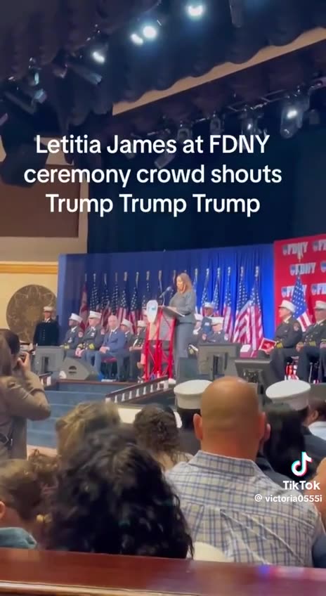 Letitia James at FDNY Ceremony is drowned out by shouts of TRUMP TRUMP TRUMP
