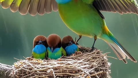 Colorful bird wings turned to umbrella