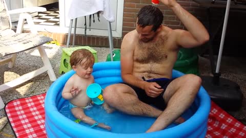 Baby fun _ funny laughing _ with dad daddy in mini _ pool _ hilarious _