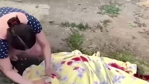 Here is a girl victim of the French CAESAR sent by Macron to Ukraine.