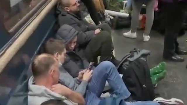 Footage of more people in Kharkiv sheltering in the city's subway system, hiding from Russian Air