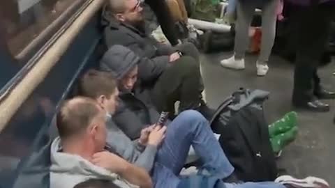 Footage of more people in Kharkiv sheltering in the city's subway system, hiding from Russian Air