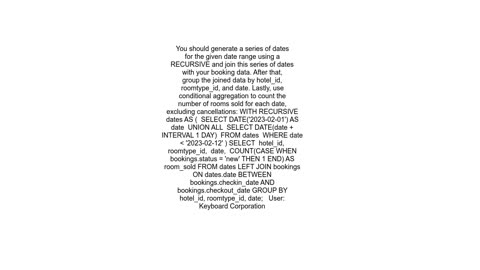 MySQL Calculating the total number of room sold exclude cancellation for each date in a particular