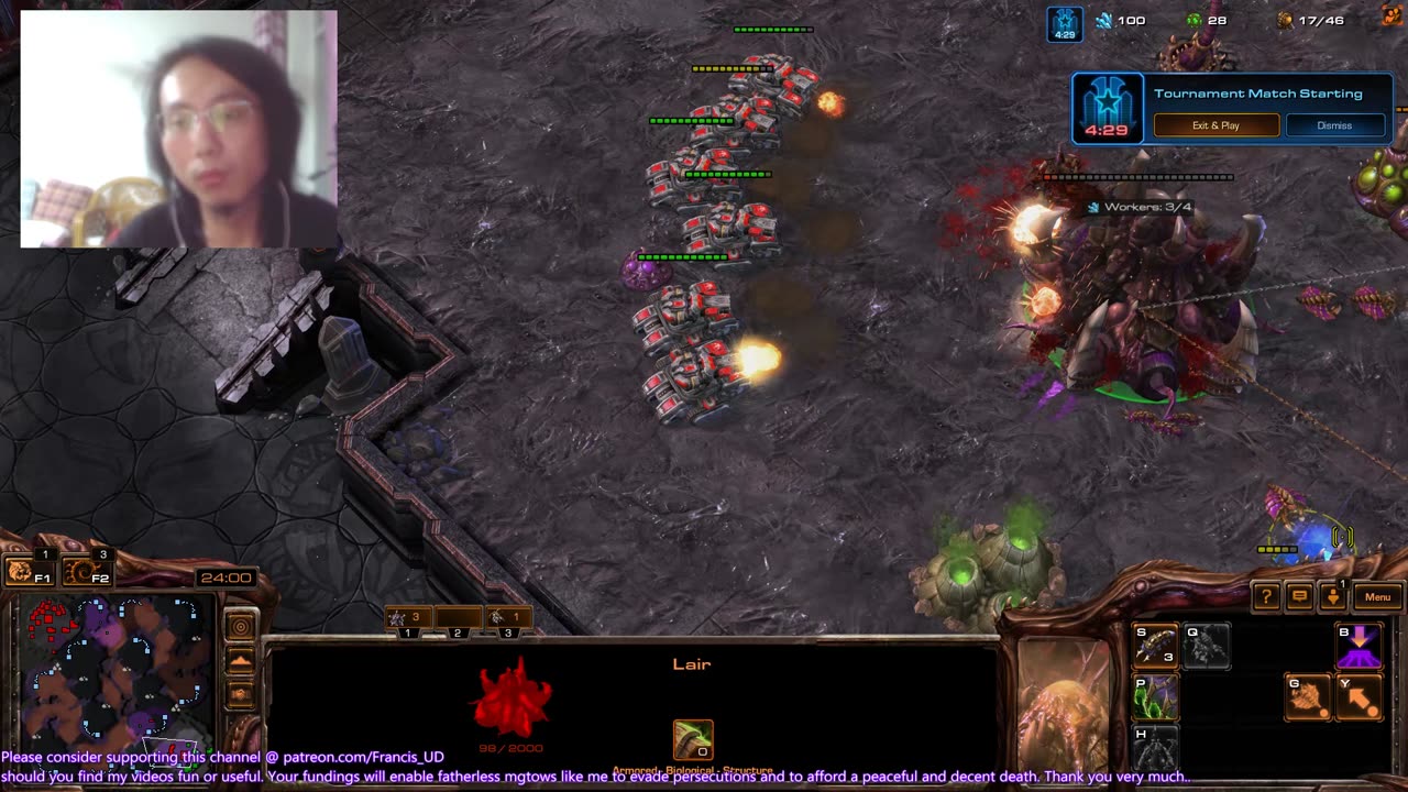 starcraft2 zerg v terrans with mass ghosts 1 win 1 defeat..