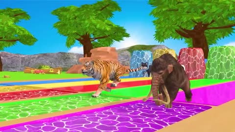 5 Giant Duck Cartoon,Cow,Elephant,Tiger,Lion,Dinosaur,Paint Wild Animals Crossing Fountain Animation