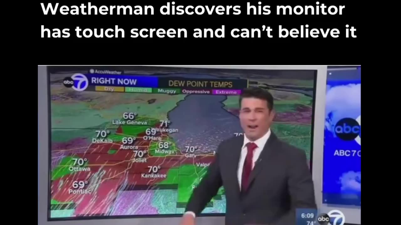 Weatherman discovers his monitor has touch screen and can't believe it