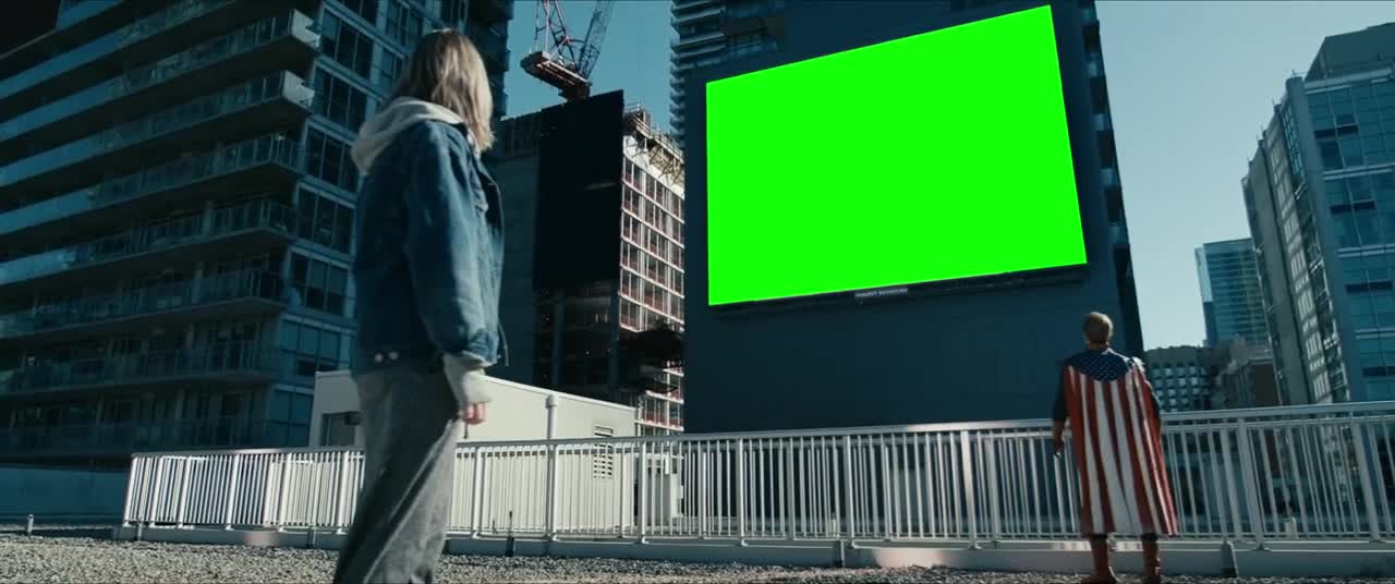 Homelander Looking at a Big Green Screen